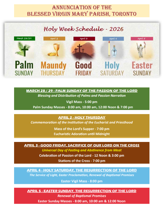 Holy Week Schedule Holy Week Schedule